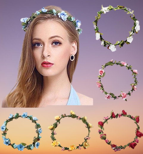 Beach Summer Flower Wreath Garland Crown Festival Wedding Bridal Bridesmaid Floral Headband BOHO Headdress Headpiece Hair Accessor