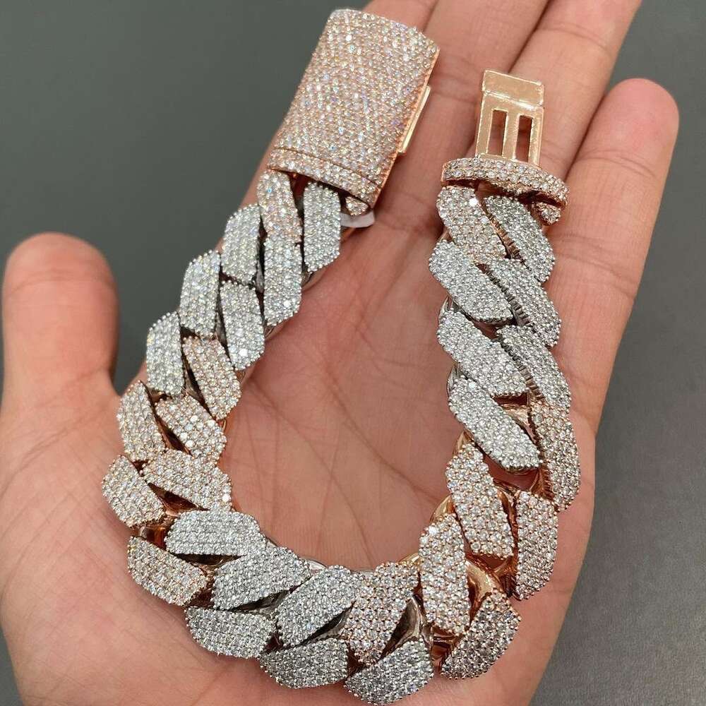 925 Silver Baguette Iced Out Moissanite Diamond Miami Cuban Link Chain Bracelet