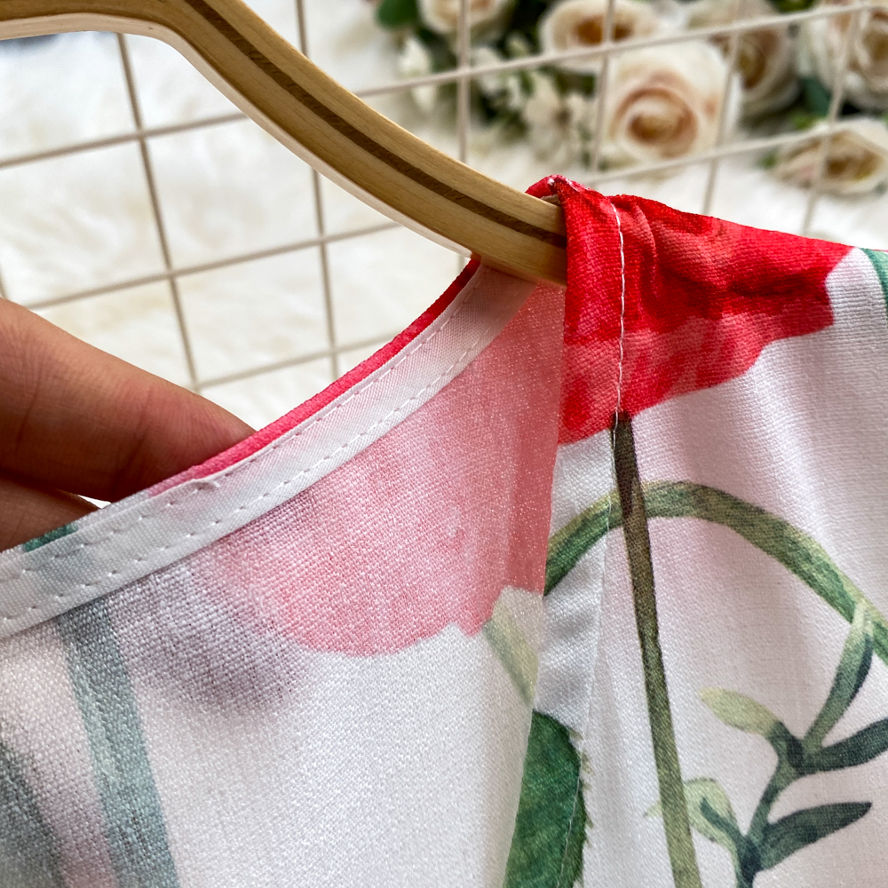 Women Basic Casual Dresses Spring Summer Holiday Flower Linen Dress Women V-Neck Lantern Sleeve Floral Print Single Breasted Sashes Long Robe Vestidos