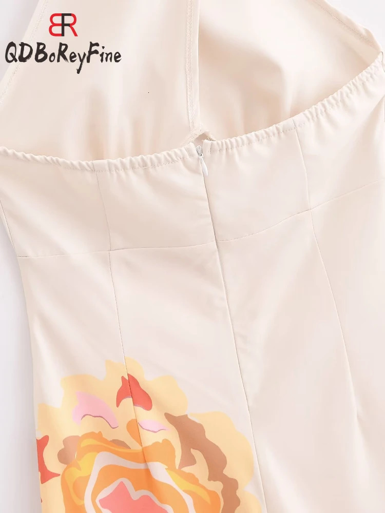 Flower Print Sexy Women Summer Dress Elegant Sleeveless Crossed Lace-Up Loose Holiday Backless Evening Wedding Dress for Women 240429