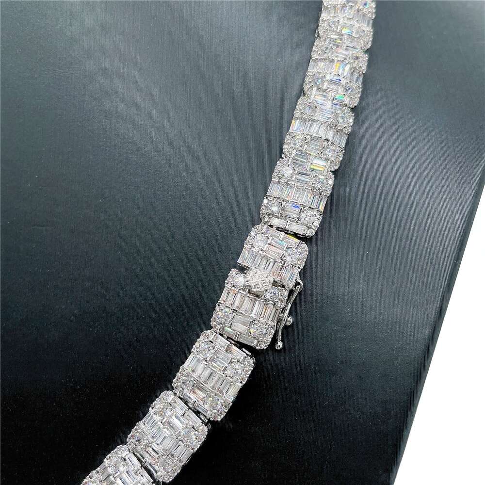Factory Price Iced Out Jewelry Vvs Moissanite Diamond Baguette Cuban Link Chain Necklace Silver 925 Chain Necklace