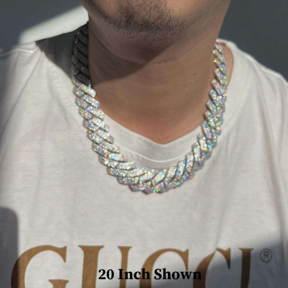 18mm Width 3 Rows Cuban Link Chain for Men Heavy Vvs Moissanite 925 Sterling Silver Cuban Silver Necklace Custom Chain