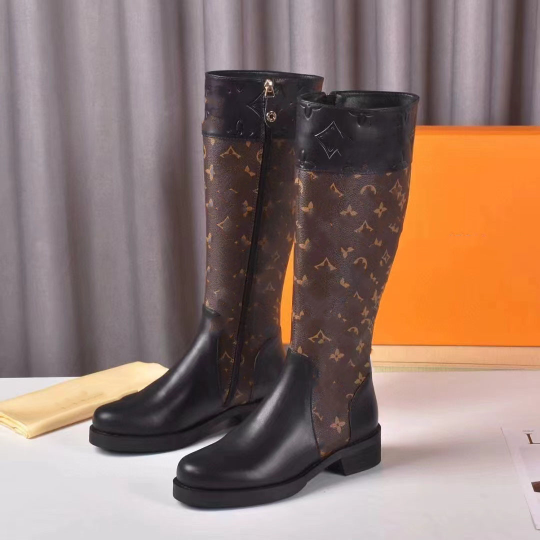 Autumn Winter Coarse Heel thigh boot Designer Women Shoes Martin Desert Boots High Heels Ankle Boots Vintage Print Jacquard Textile Classic Platform Ankle Boot 5.5 06