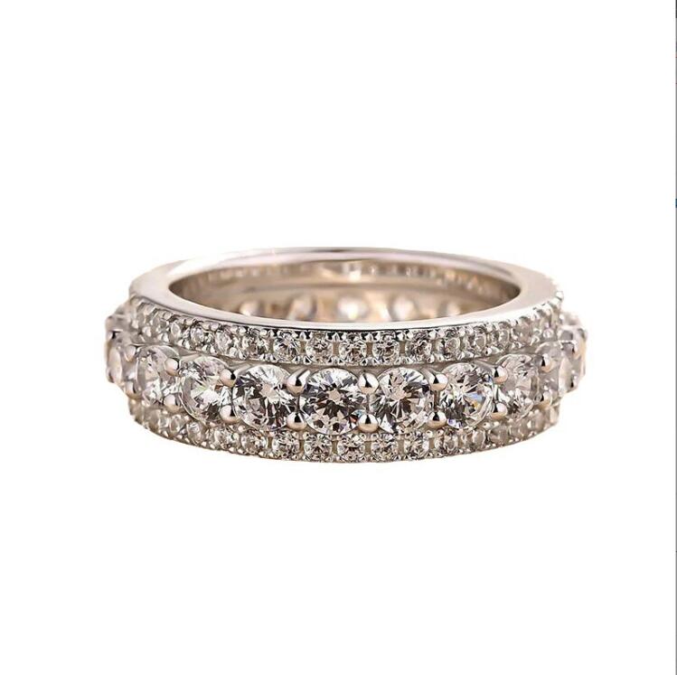 Sterg Sier Hip Hop Wedding Rings Women, Round Cut 5A Cubic Zirconia Gemstone Party Engagement Band Ring, 2024 Jewelry Gift For Lover