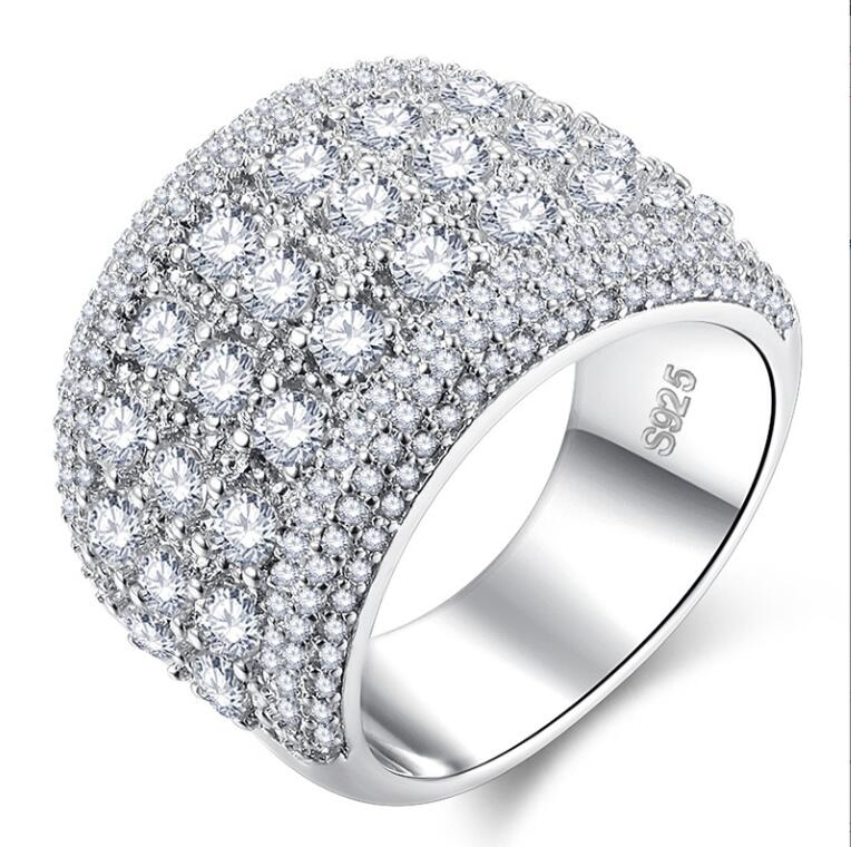 Ins Top Sell Drop Ship Wedding Rings Luxury Jewelry 925 Sterling Silver Fill Full Round 5A Cubic Zircon CZ Diamond Gemstones Party Women Engagement Ba