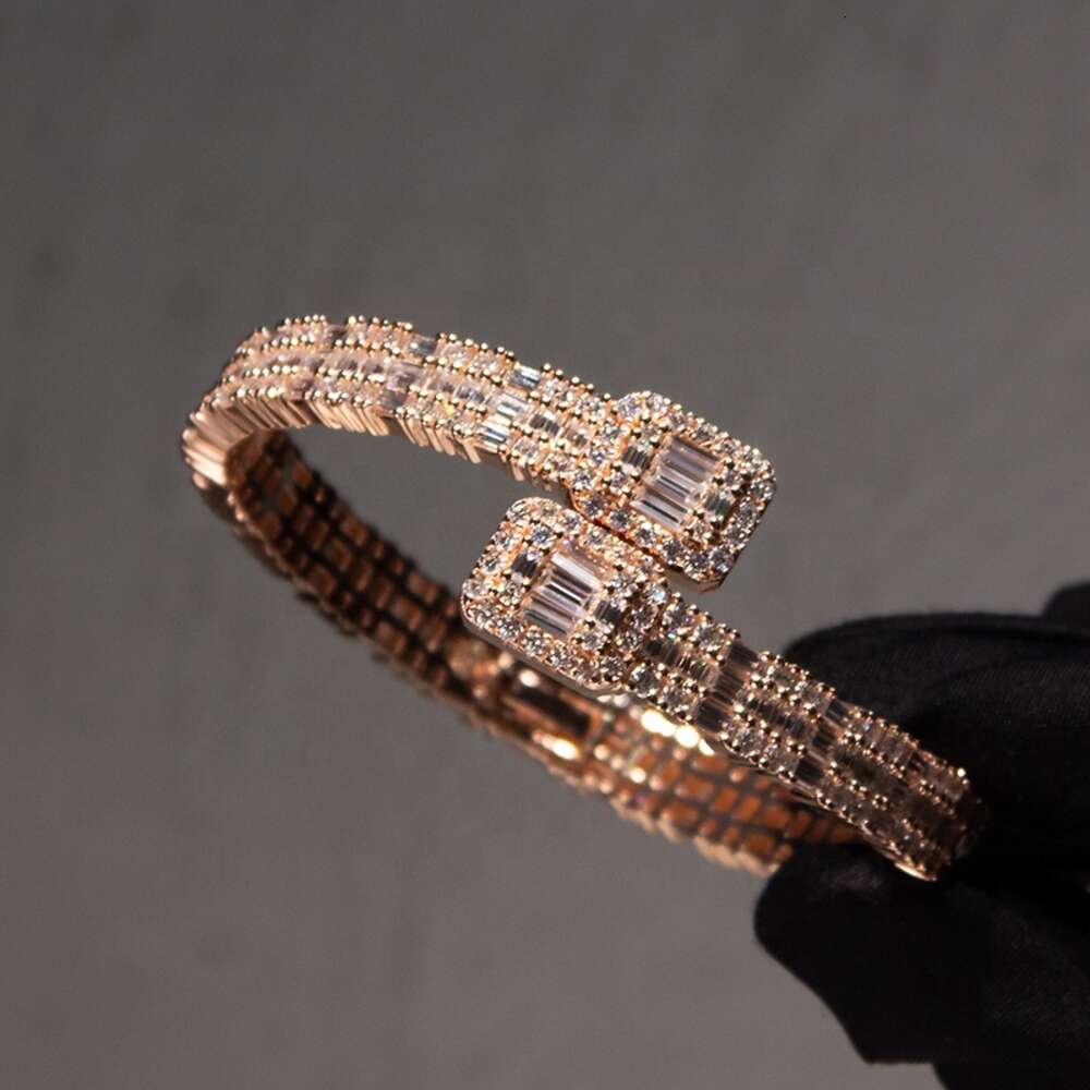 Luxury Cuban Bracelet Custom Vvs Baguette Moissanite Diamond Cuff Bangle Bracelets