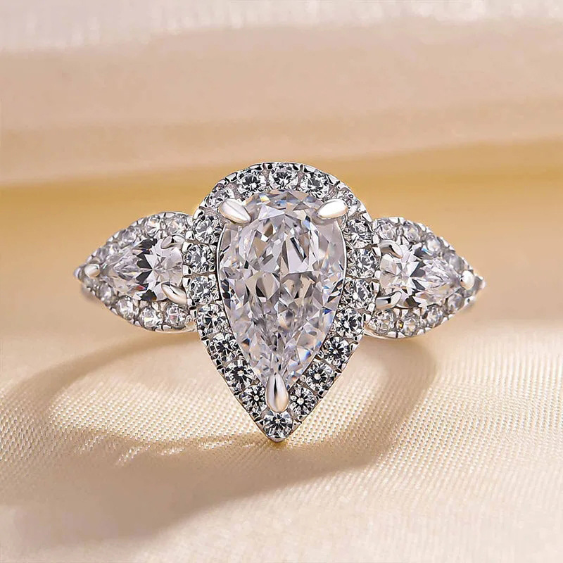 Brand Wedding Rings Luxury Jewelry 925 Sterling Silver Water Drop 5A Zircon CZ Diamond Designer Gemstones Party Elegant Gorgeous Lady Women Engagement
