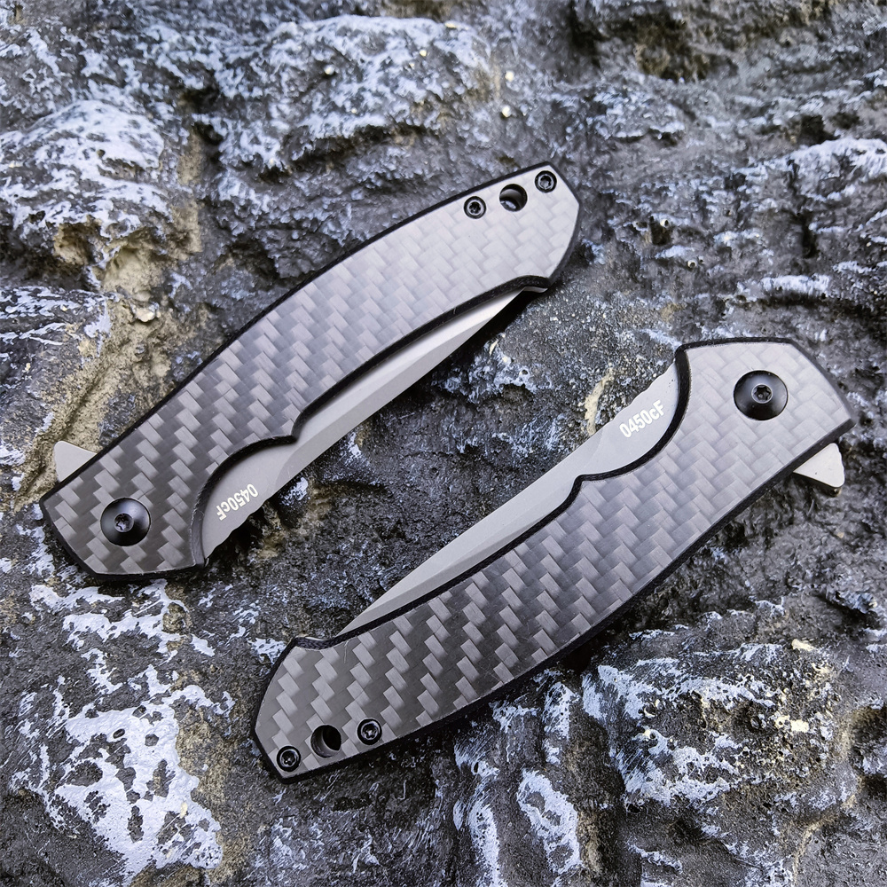 Tactical Folding Knife in DLC C Blade Carbon Fiber Titanium Handle EDC Survival Tool