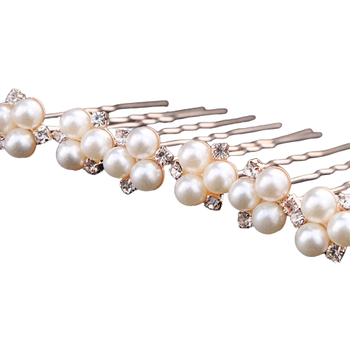 Rose Gold 6PCSlot Wedding Accessories Bridal Pearl Hairpins Flower Crystal Pearl Rhinestone Hair Pins Clips Bridesmaid Women Hair