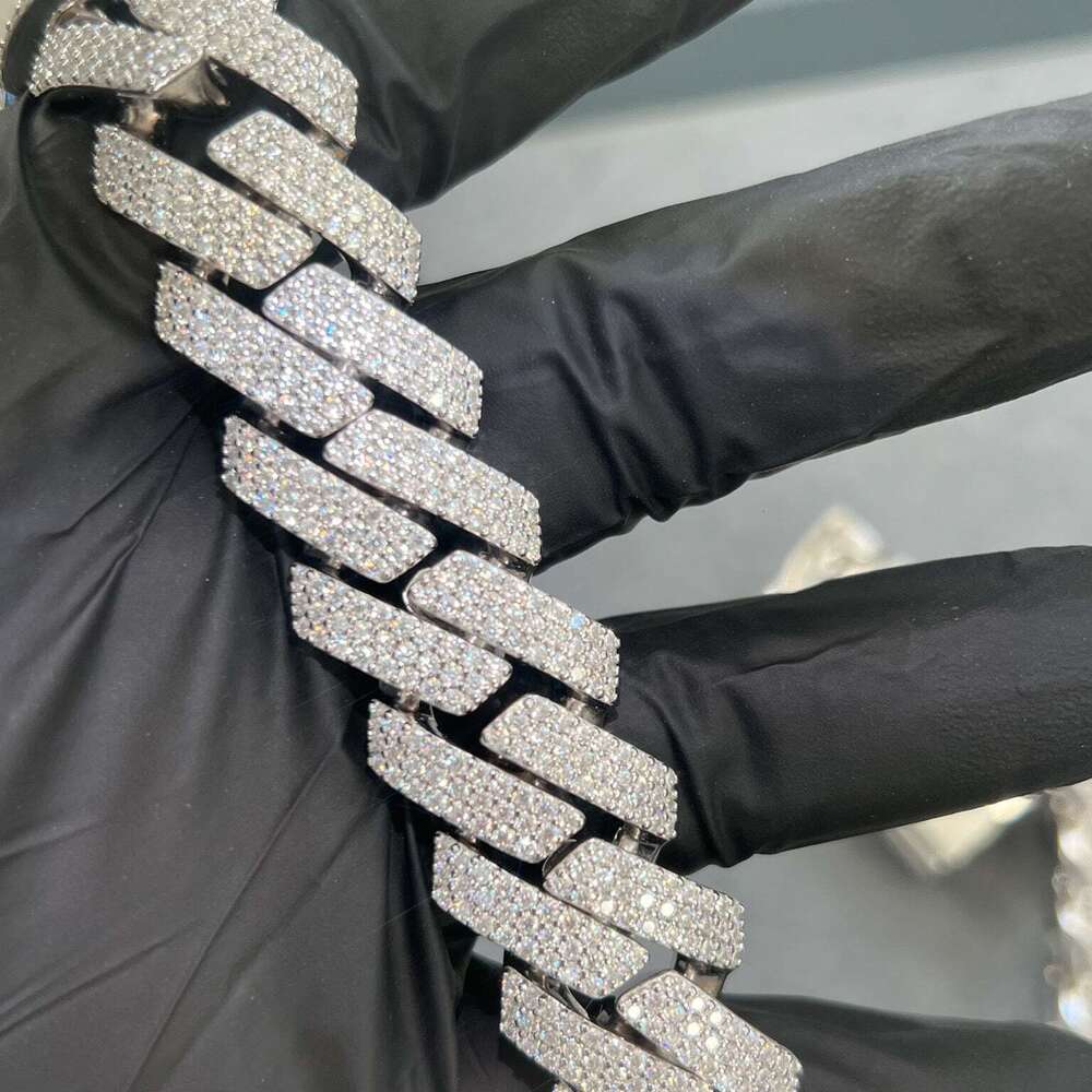 18mm Width 3 Rows Cuban Link Chain for Men Heavy Vvs Moissanite 925 Sterling Silver Cuban Silver Necklace Custom Chain