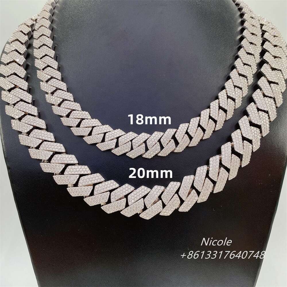 Bling Hiphop Jewelry 18mm 20 22 Diamond Iced Out Vvs Moissanite 925 Silver Cuban Link Chain