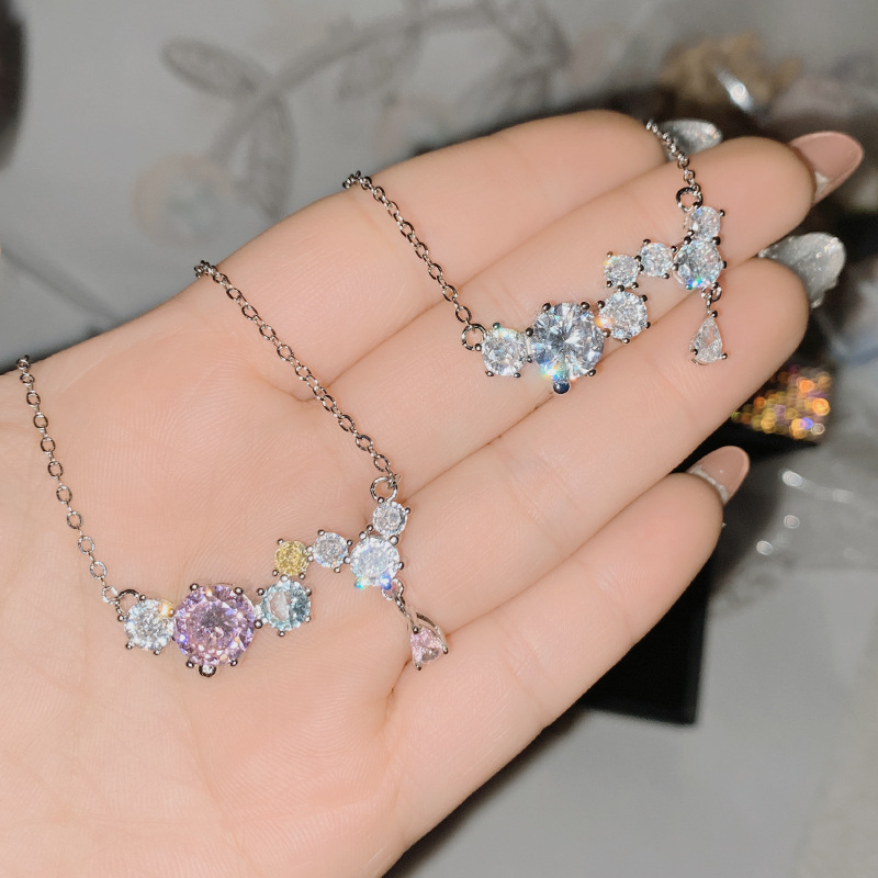 Sterg Sier Round Cut Multi-Color CZ Dia Pendant Necklace for Women