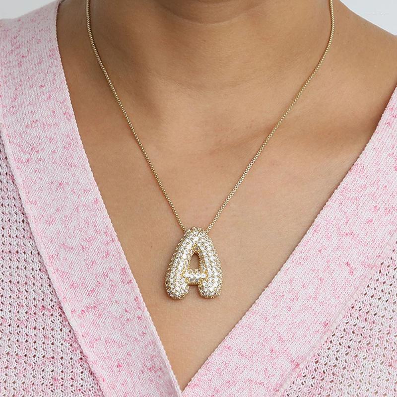 Pendant Necklaces Sparkly CZ Zircon Letter Initial Necklace For Women Box Chain Gold Plated Balloon Bubble A-Z Neckalces Jewelry Gift