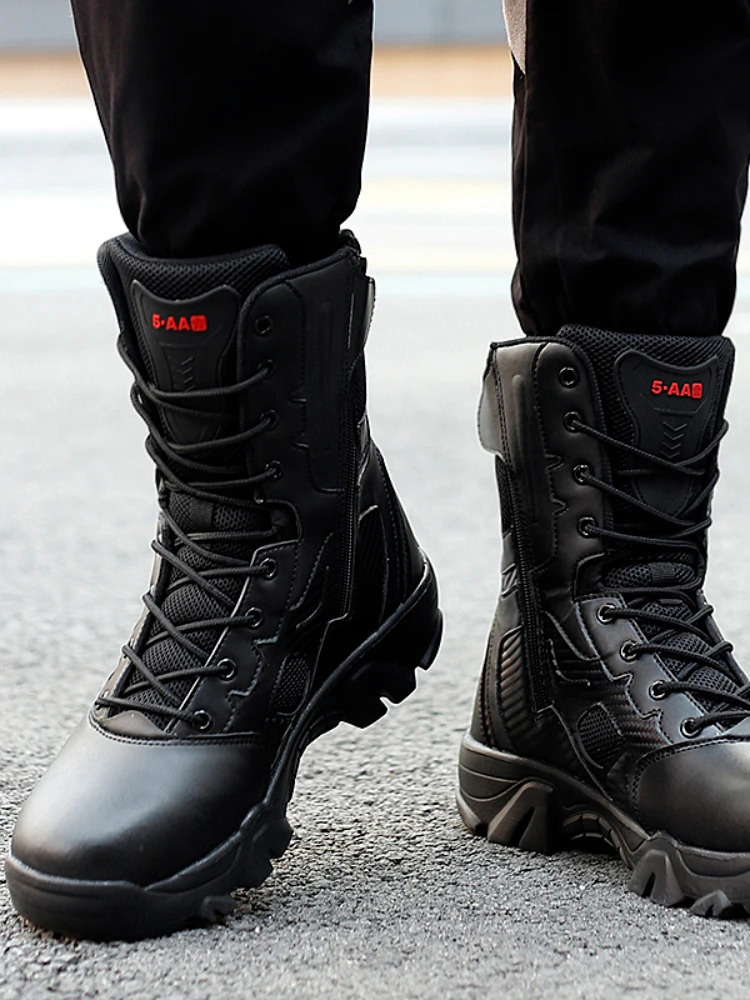 2025 new Men Tactical Military Mens Casual Shoes Leather SWAT Army Boot Motorcycle Ankle Combat Boots Black Botas Militares Hombre 240430
