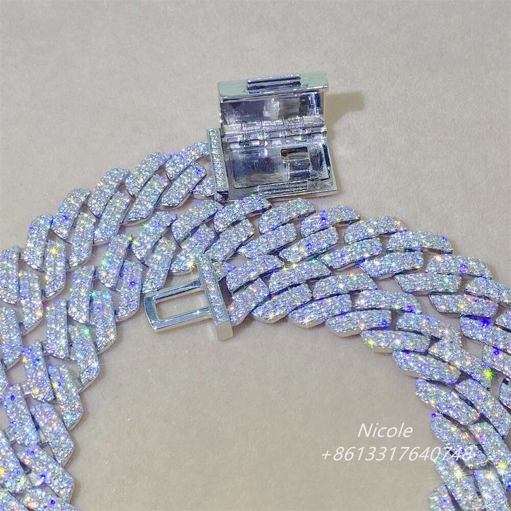 Hip Hop Jewelry Iced Out 20 Cuban Necklace Bracelet Sterling Silver Moissanite 12mm Cuban Link Chain