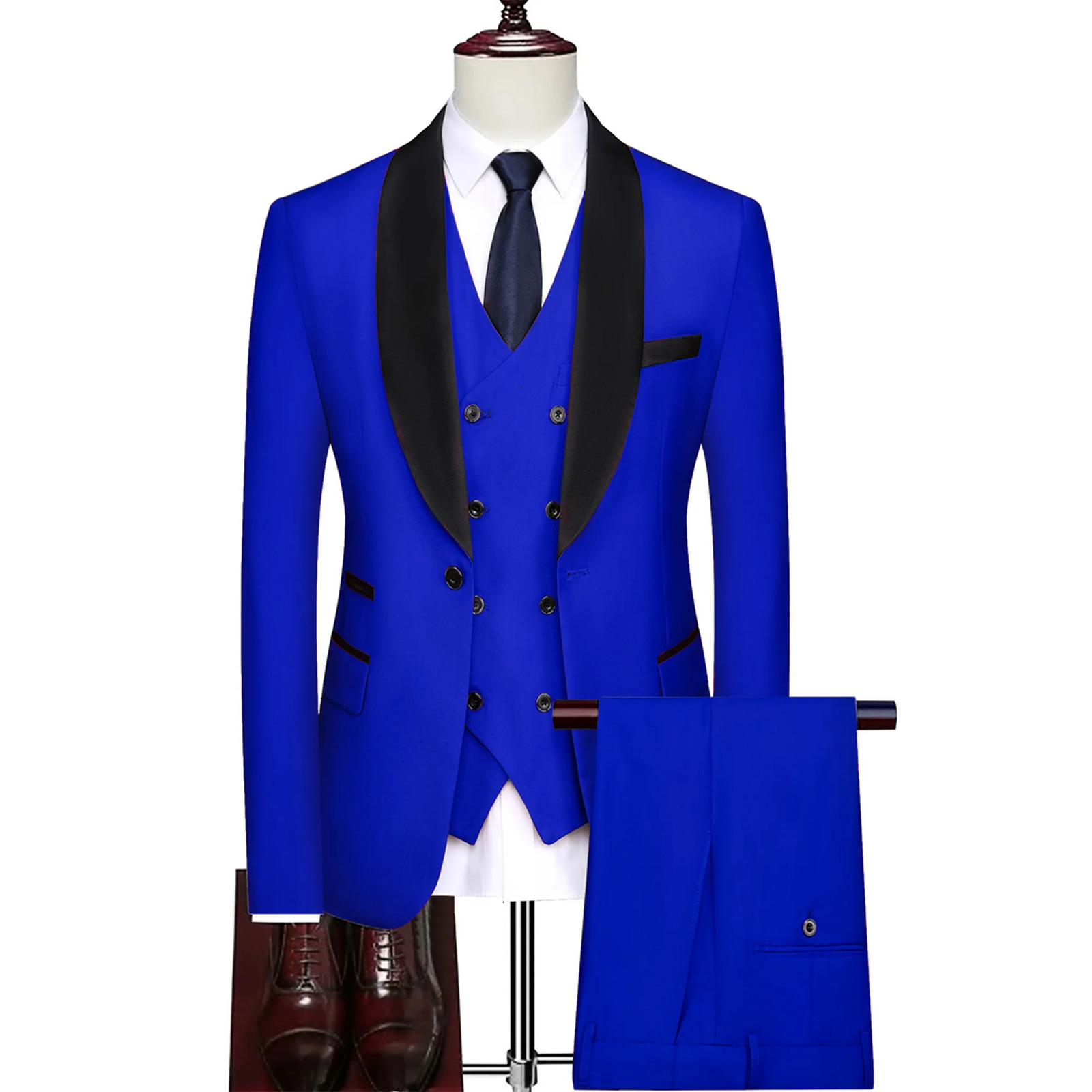 3 Pcs Suit Set Blazers Jacket Pants Fashion Mens Business Casual Boutique Single Breasted Dress Coat Trousers Vest 240430