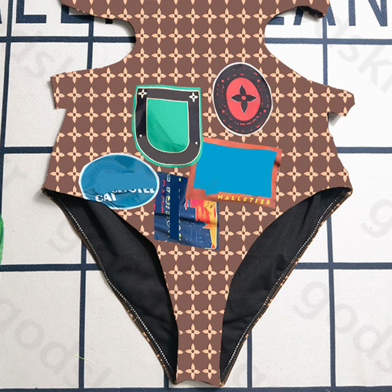Sexy Strap Beach Bikini Women Vintage Printing One Piece Swimsuit Cut Out Waist Swimsuit Summer Beach Swimwear