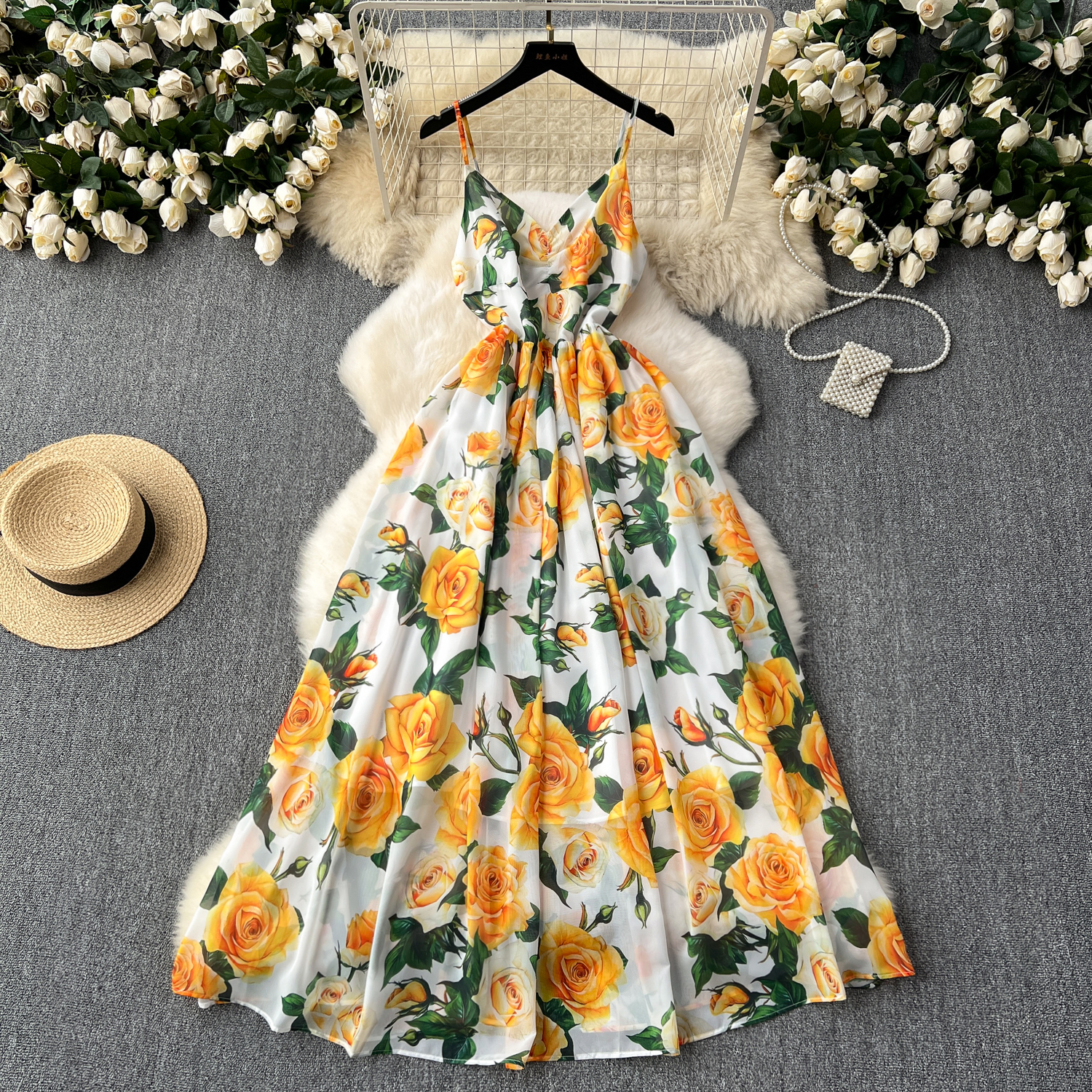 Dresses Summer Bohemian Sleeveless Maxi Dress Women Spaghetti Strap High Waist Yellow Wer Print Holiday Beach Long Vestidos 2024