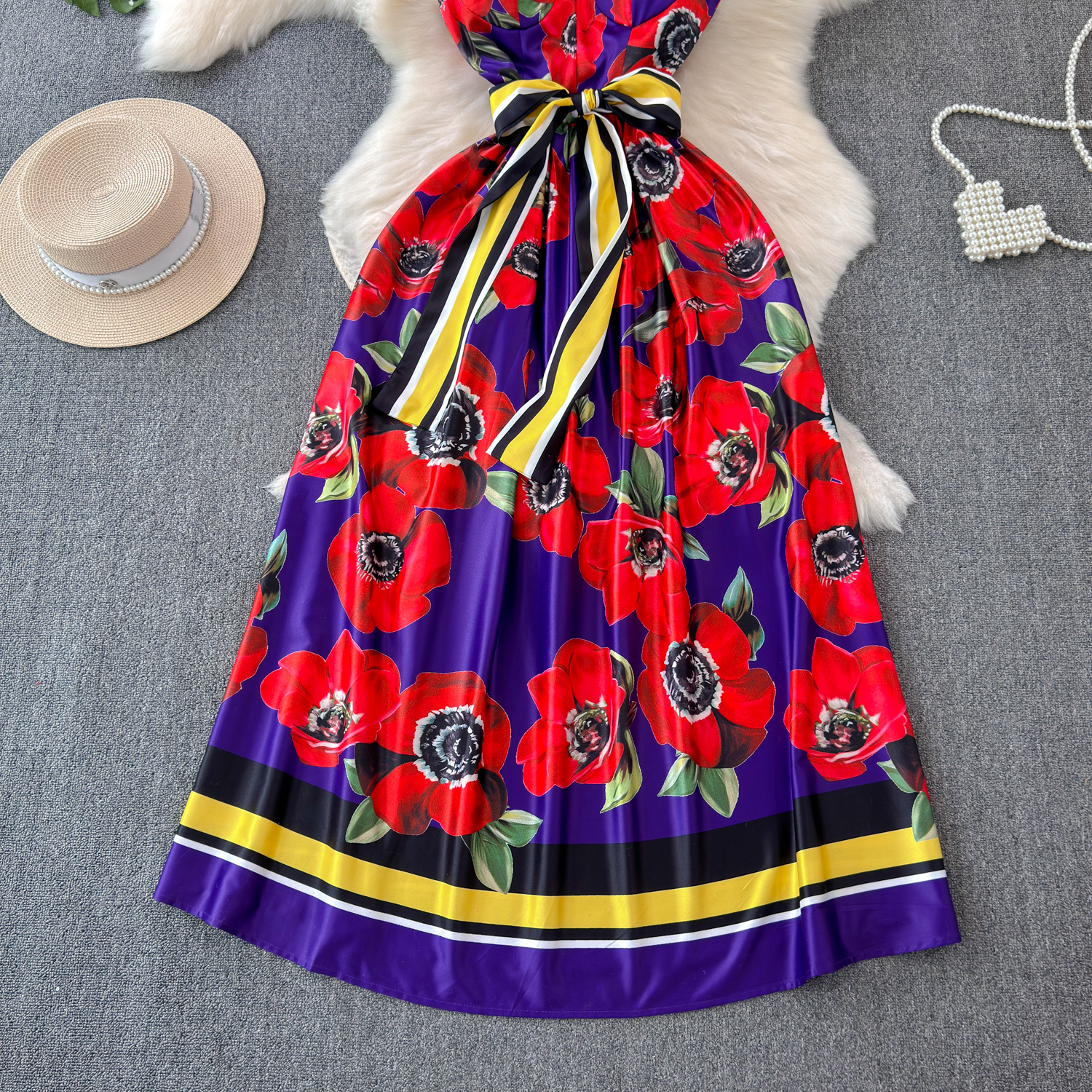Basic Casual Dresses Summer Bohemian Spaghetti Strap Maxi Dress Womens Sleeveless Flower Print Cup Padded Belt Vacation Backless Long Vestidos 2024