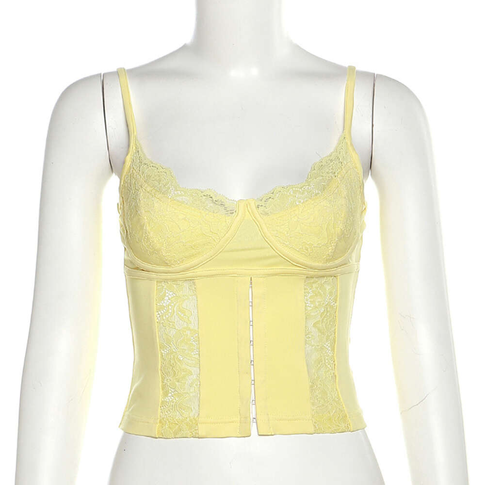 Summer 2024 Fashion Trendy Women's New Suspended V-neck Open Back Lace Slim Fit Tank Top F5526 ddmySept