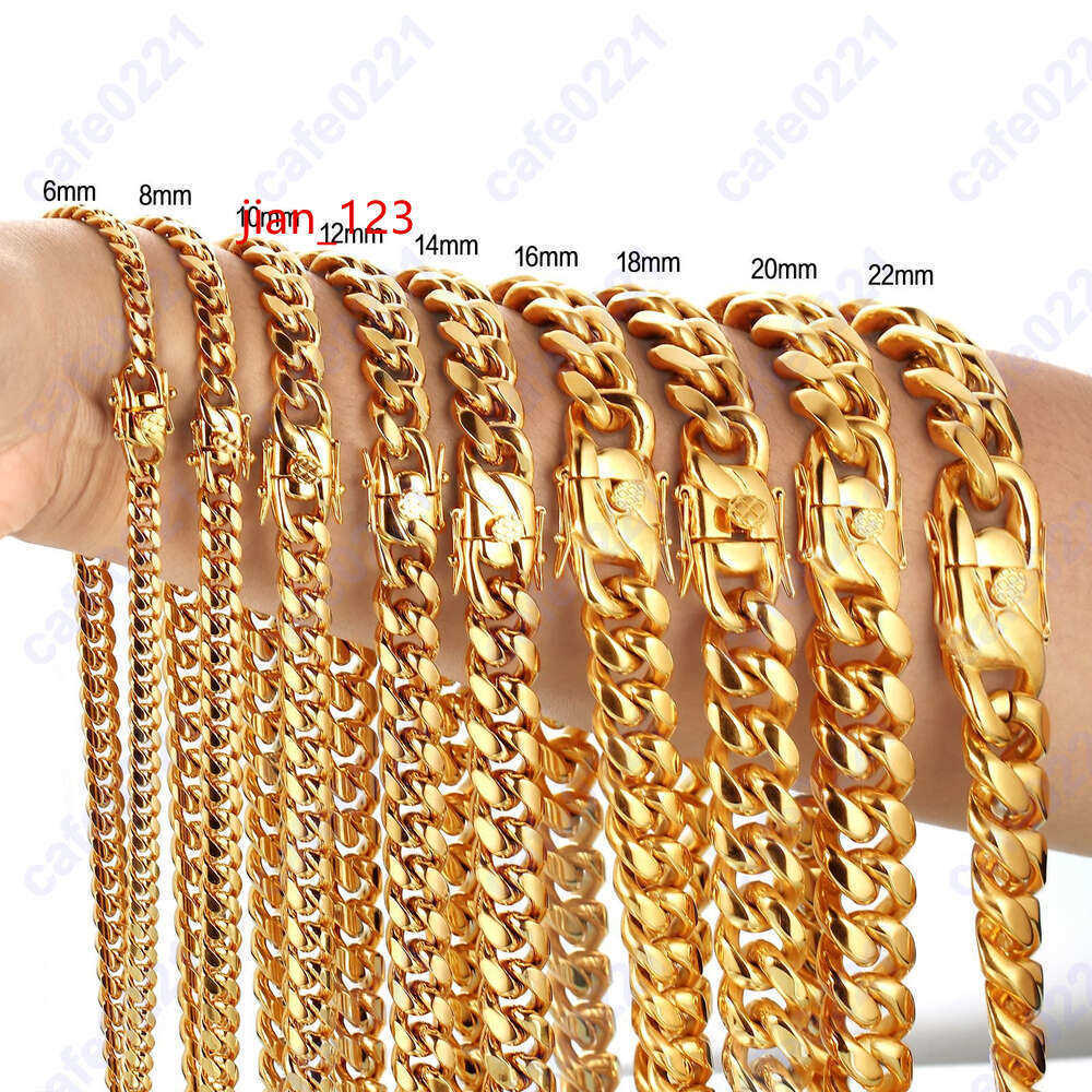 8/10/12/16/18mm New designer Mens Hip-hop Stainless Gilding 10k14k Cuban k Chain Encrypted Titanium Steel Necklace with Faucet Buckle