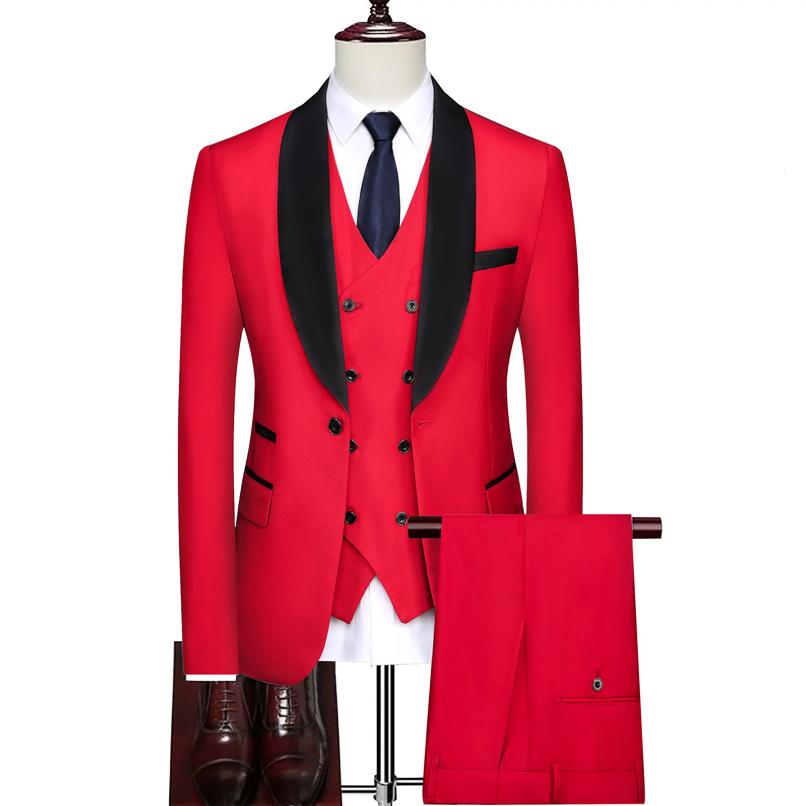3 Pcs Suit Set Blazers Jacket Pants Fashion Mens Business Casual Boutique Single Breasted Dress Coat Trousers Vest 240430