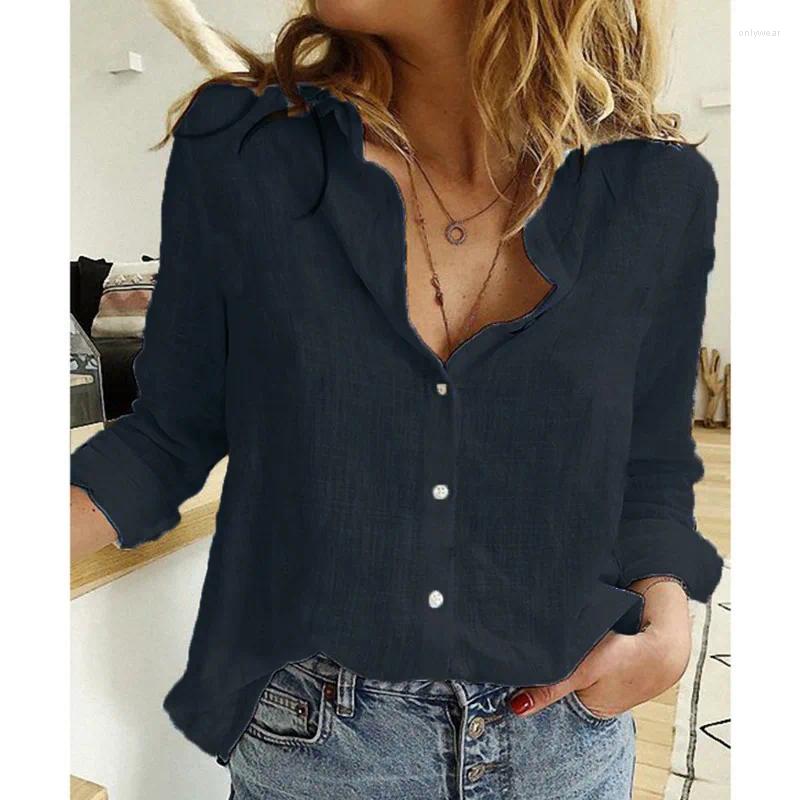 Women's Blouses Womens Shirts Spring And Autumn Solid Color Casual Loose Long-sleeved Linen Shirt For Women