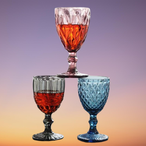 Wine Glasses 240ml 300ml 4colors European style embossed stained glass wine lamp thick goblets