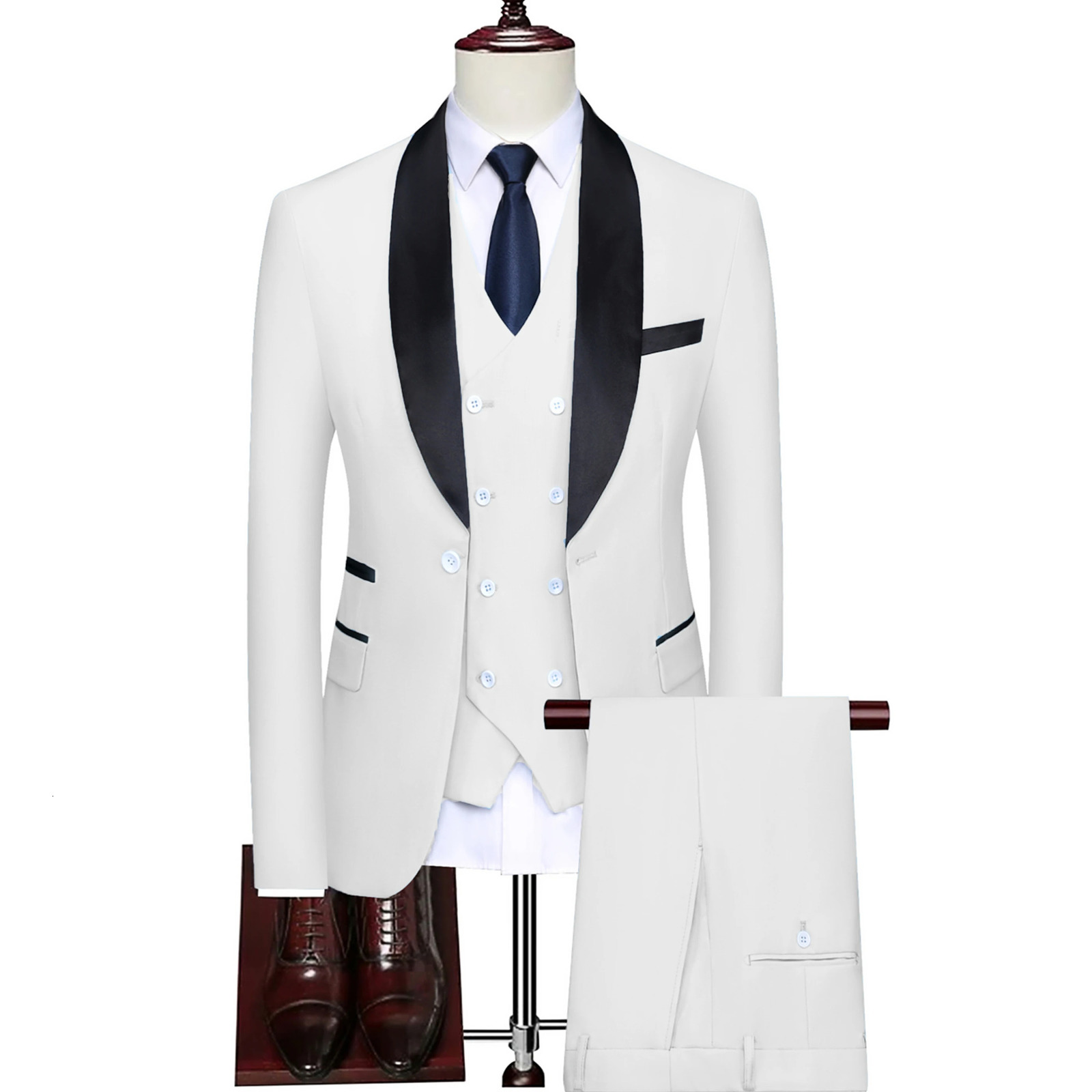 3 Pcs Suit Set Blazers Jacket Pants Fashion Mens Business Casual Boutique Single Breasted Dress Coat Trousers Vest 240430