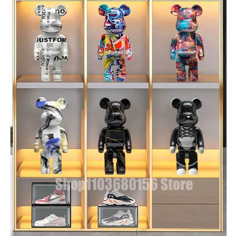 Decorative Objects Figurines 28CM Cartoon Bear Statues Figurines Korean Home Decor Modern Living Room Decoration Nordic Shelf Statue Ornaments Sculptu