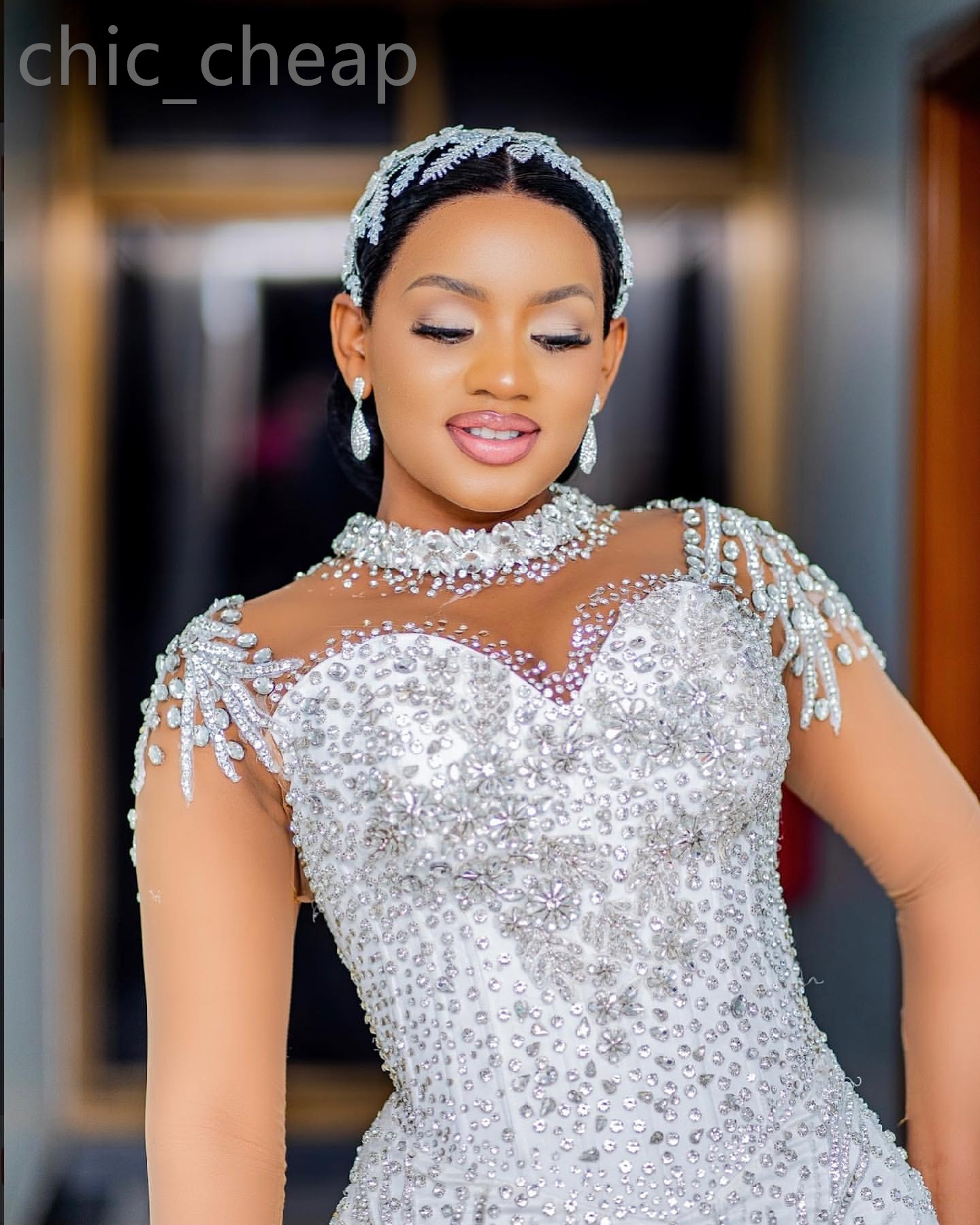 2024 Arabic Aso Ebi Plus Size White Mermaid Wedding Dresses Beaded Crystals Luxurious Bridal Gowns Dresses ZJ033