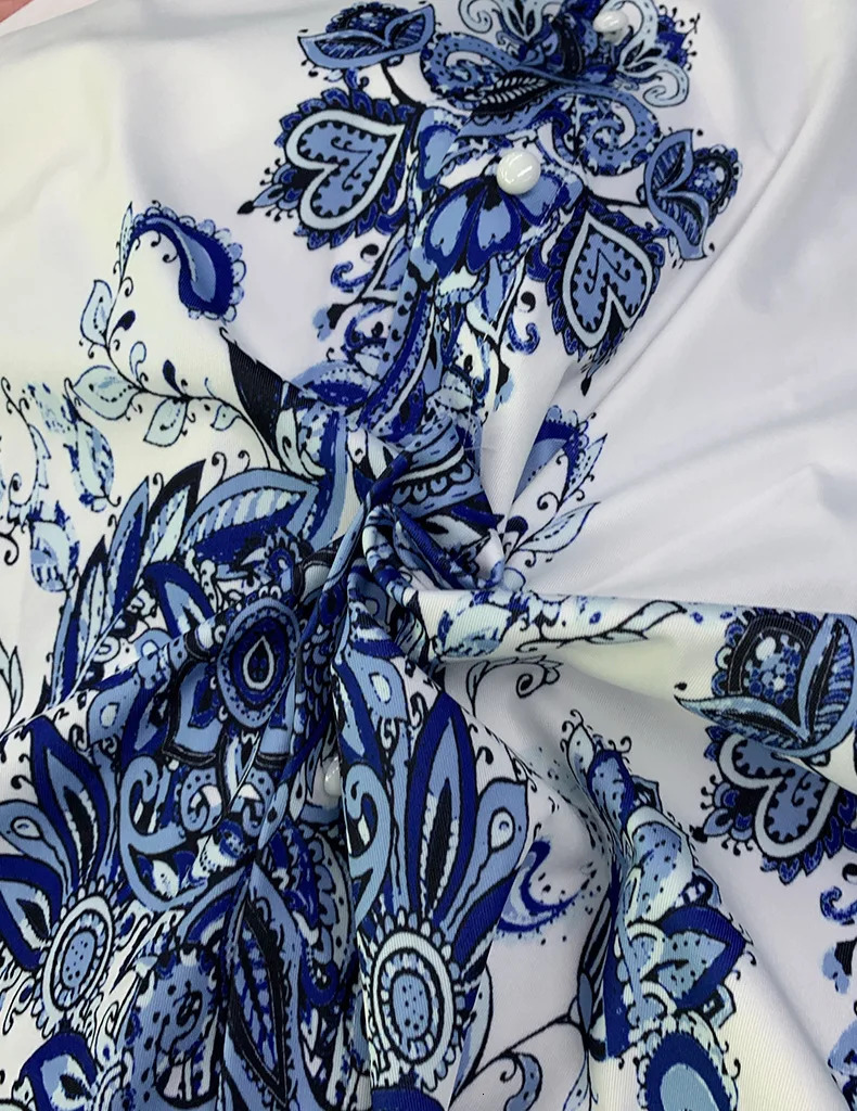 Womens Fashion Autumn Blue Print V-Neck Long Sleeve Bohemian Dress Elegant Womens Belt Lantern Sleeve Holiday Vestidos 240429