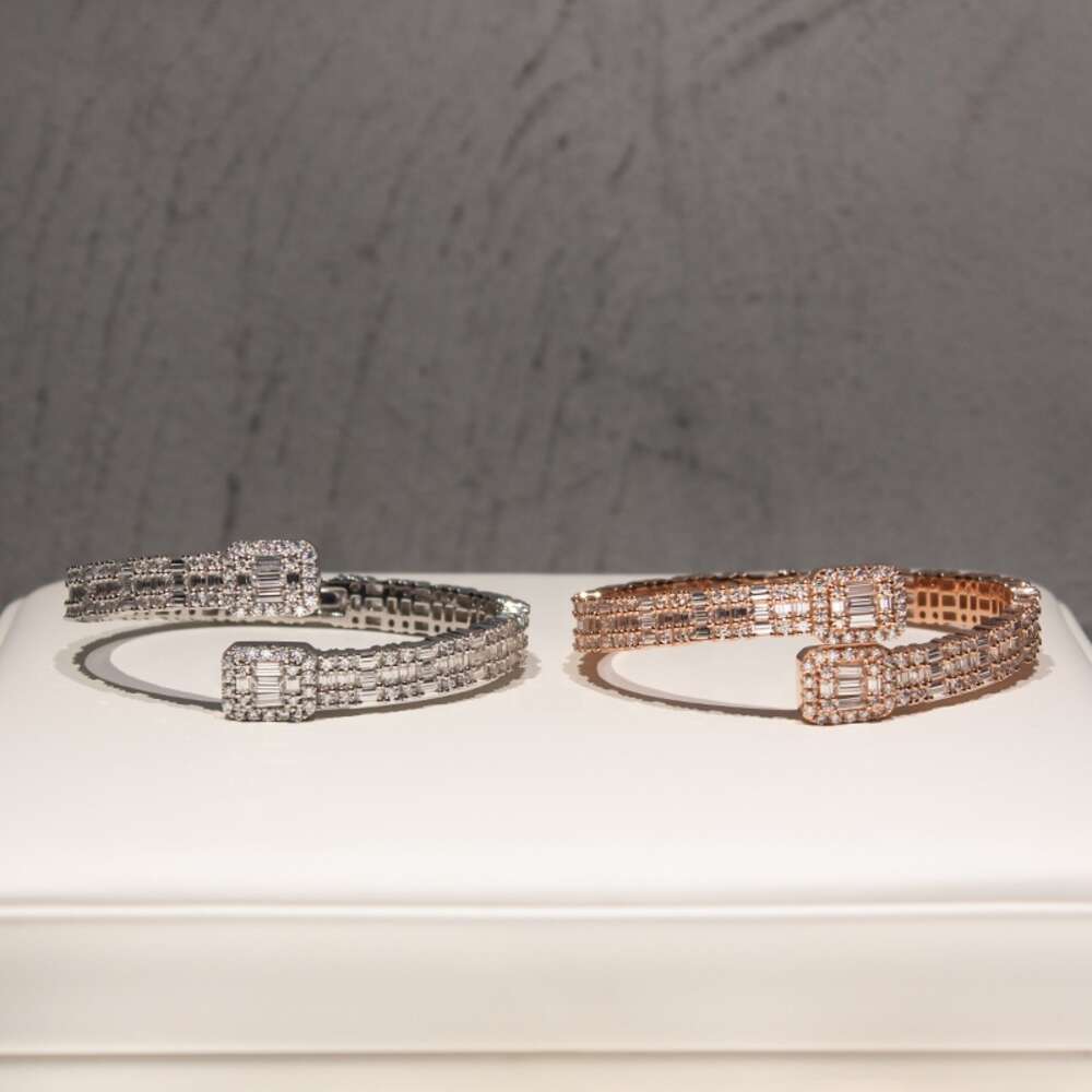 Luxury Cuban Bracelet Custom Vvs Baguette Moissanite Diamond Cuff Bangle Bracelets