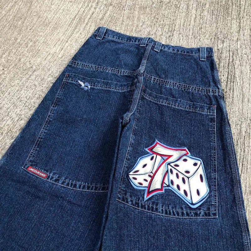 Men clothing JNCO Baggy Jeans Y2K Hip Hop Embroidered high quality jeans vintage streetwear Goth men women Casual wide leg jeans 240429