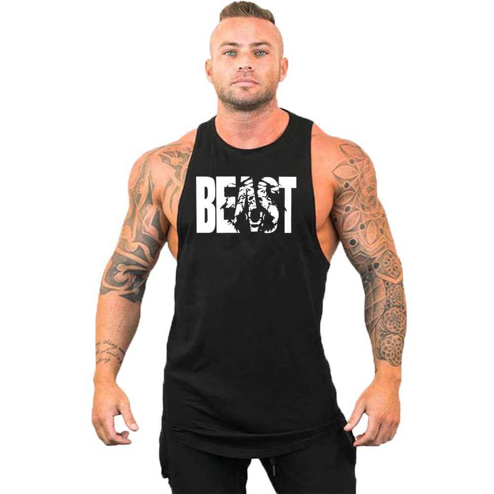 Men's Tank Tops Bodybuilding Bloody Printed Cotton Mens Tank Tops Stringer shoulder strap gym vest Running Sportwear T shirt T240505