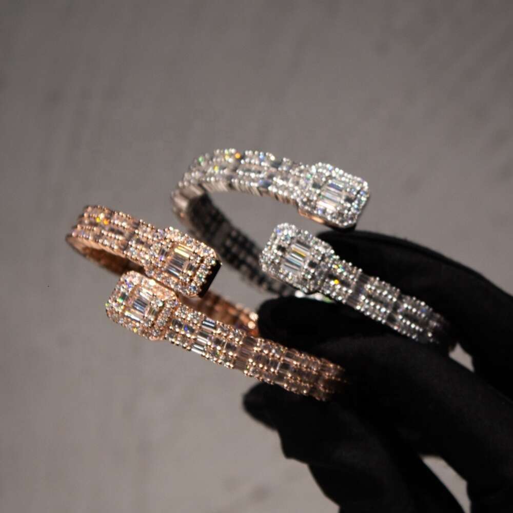 Luxury Cuban Bracelet Custom Vvs Baguette Moissanite Diamond Cuff Bangle Bracelets