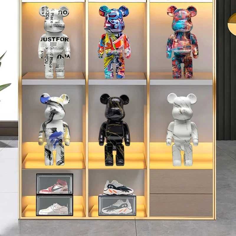 Decorative Objects Figurines 28CM Cartoon Bear Statues Figurines Korean Home Decor Modern Living Room Decoration Nordic Shelf Statue Ornaments Sculptu