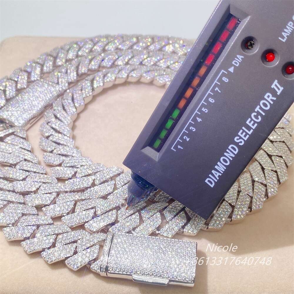 Bling Hiphop Jewelry 18mm 20 22 Diamond Iced Out Vvs Moissanite 925 Silver Cuban Link Chain