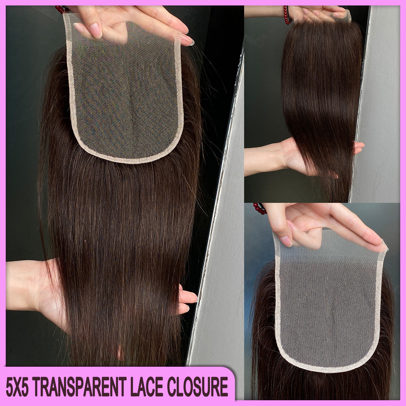 Peruvian Brazilian Malaysian Indian Natural Black 100% Remy Raw Human Hair #2 #4 #6 Color straight 5x5 Transparent Lace Closure Hair Extension