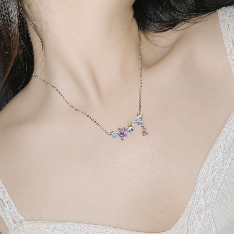 Sterg Sier Round Cut Multi-Color CZ Dia Pendant Necklace for Women