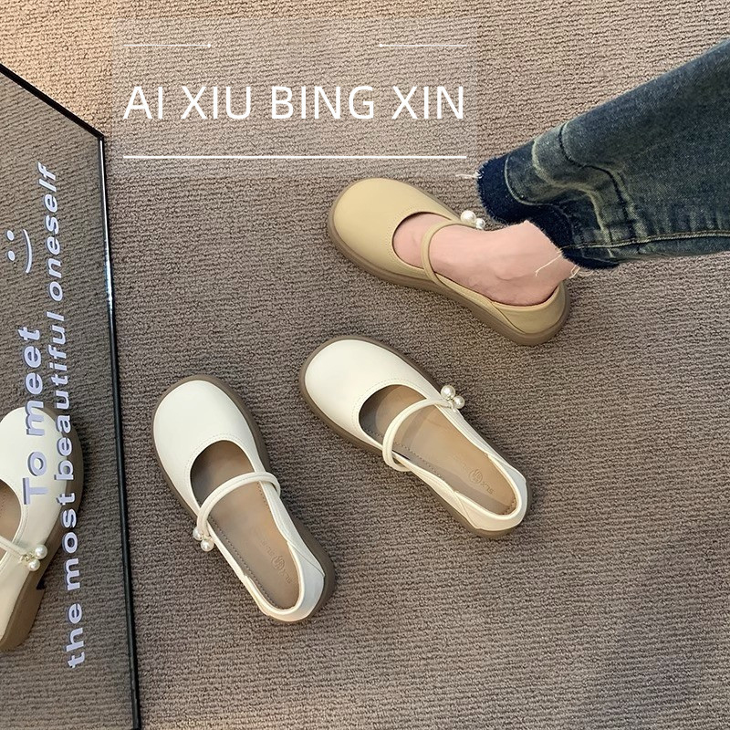 sole flat Genuine single women's spring new white dress gentle small leather shoes Lhshoe