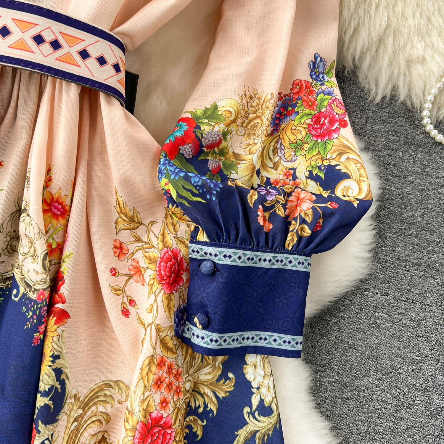 Dresses Holiday Paisley Party Dress Women's Long Sleeve Stand Single Breasted Ral Print Belt En Maxi Robe Vestidos 2025