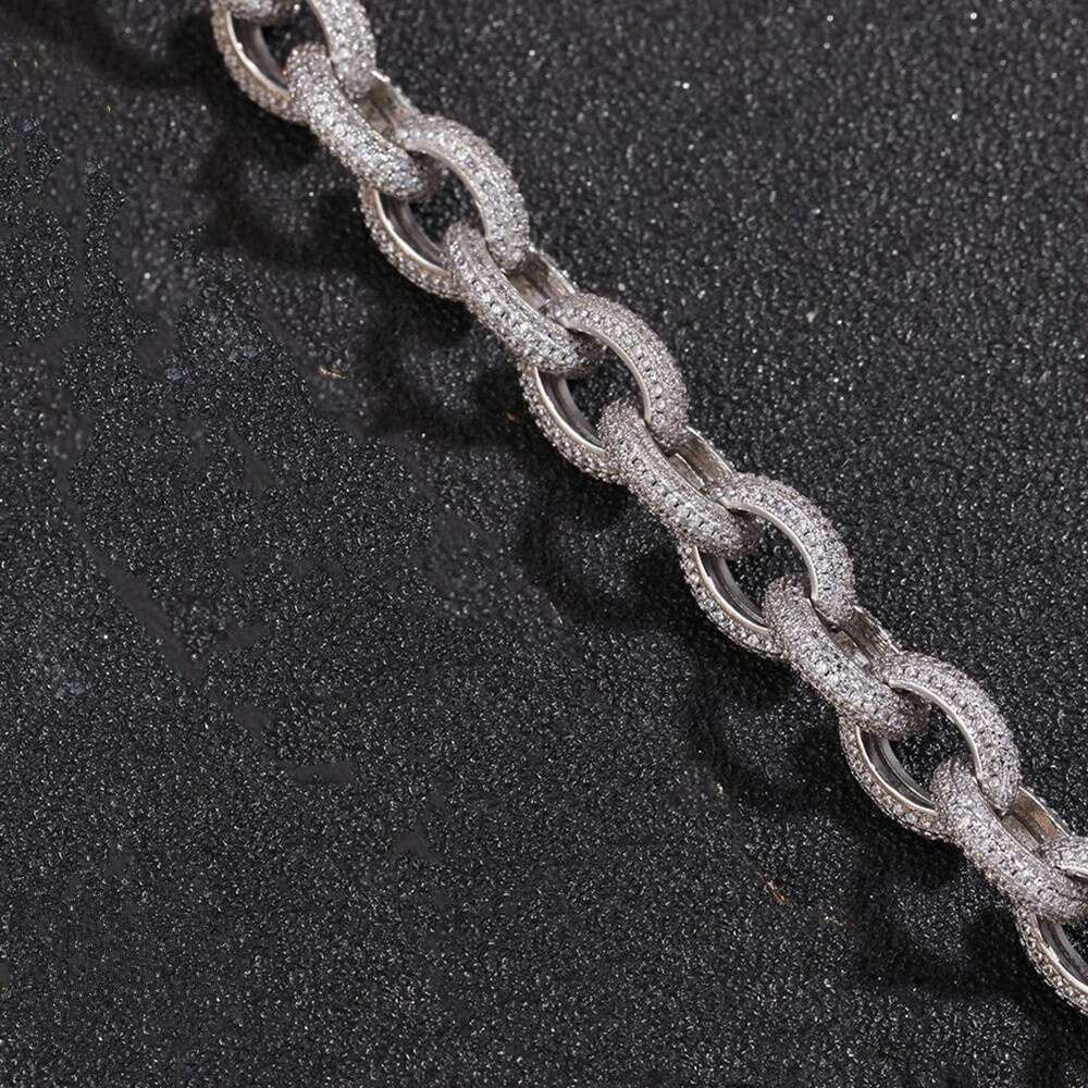 Custom Hip Hop Rolo Necklace 12mm 925 Sterling Silver Iced Out Moissanite Cuban Link Chain