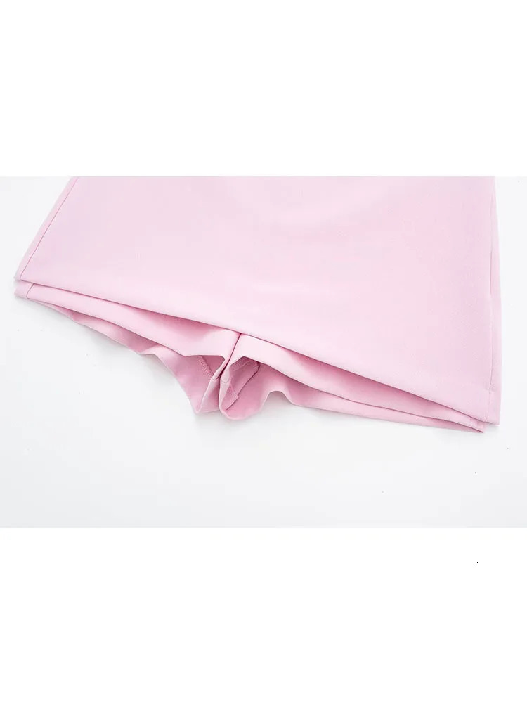 TRAF Women Casual Skirts Shorts Set Chic Halter Shirt Neck Backless Top Sweet Pink Summer Sexy Sets 240428