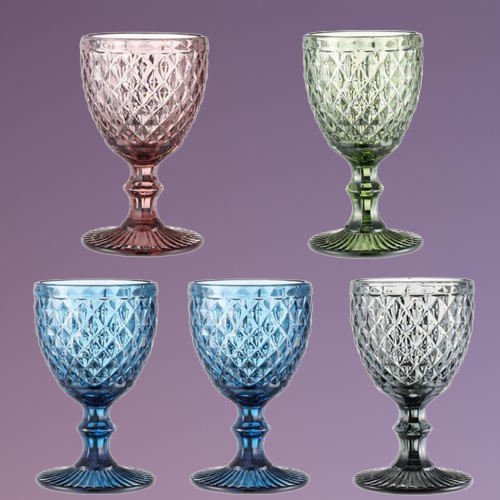 Wine Glasses 240ml 300ml 4colors European style embossed stained glass wine lamp thick goblets