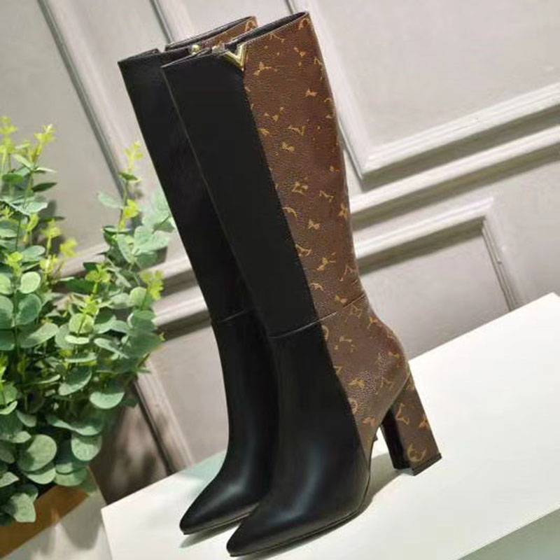 Autumn Winter Coarse Heel thigh boot Designer Women Shoes Martin Desert Boots High Heels Ankle Boots Vintage Print Jacquard Textile Classic Platform Ankle Boot 5.5 10