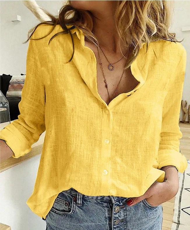 Women's Blouses Womens Shirts Spring And Autumn Solid Color Casual Loose Long-sleeved Linen Shirt For Women