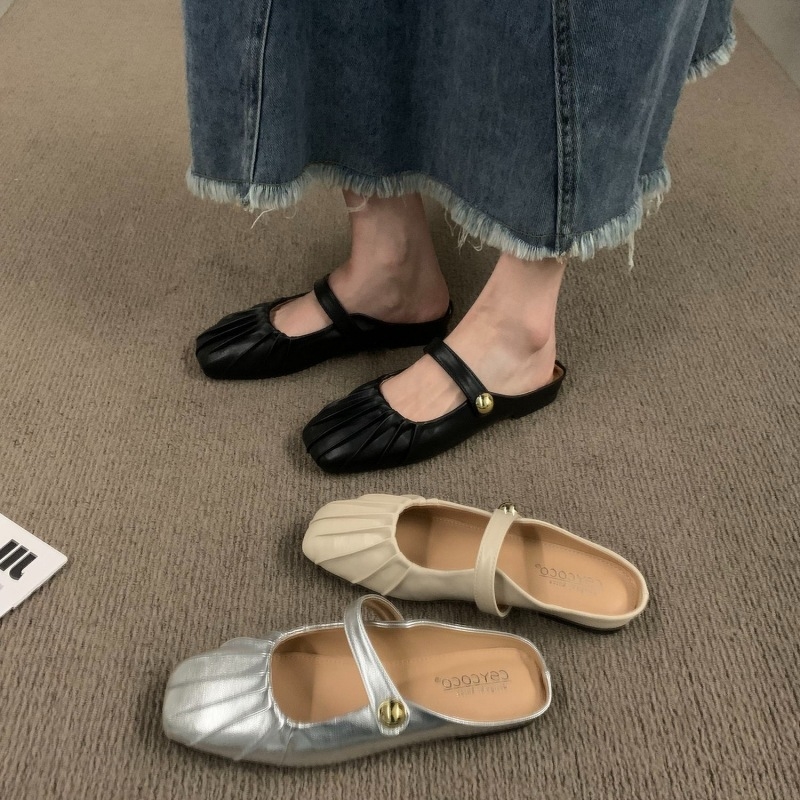 bottomed baotou flat half Sier slippers for wearing on the outside new summer Mary Jane sandals single shoes Lhshoe