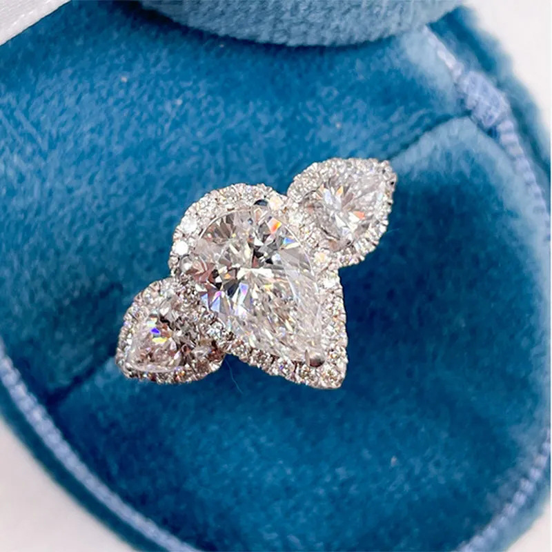 Brand Wedding Rings Luxury Jewelry 925 Sterling Silver Water Drop 5A Zircon CZ Diamond Designer Gemstones Party Elegant Gorgeous Lady Women Engagement