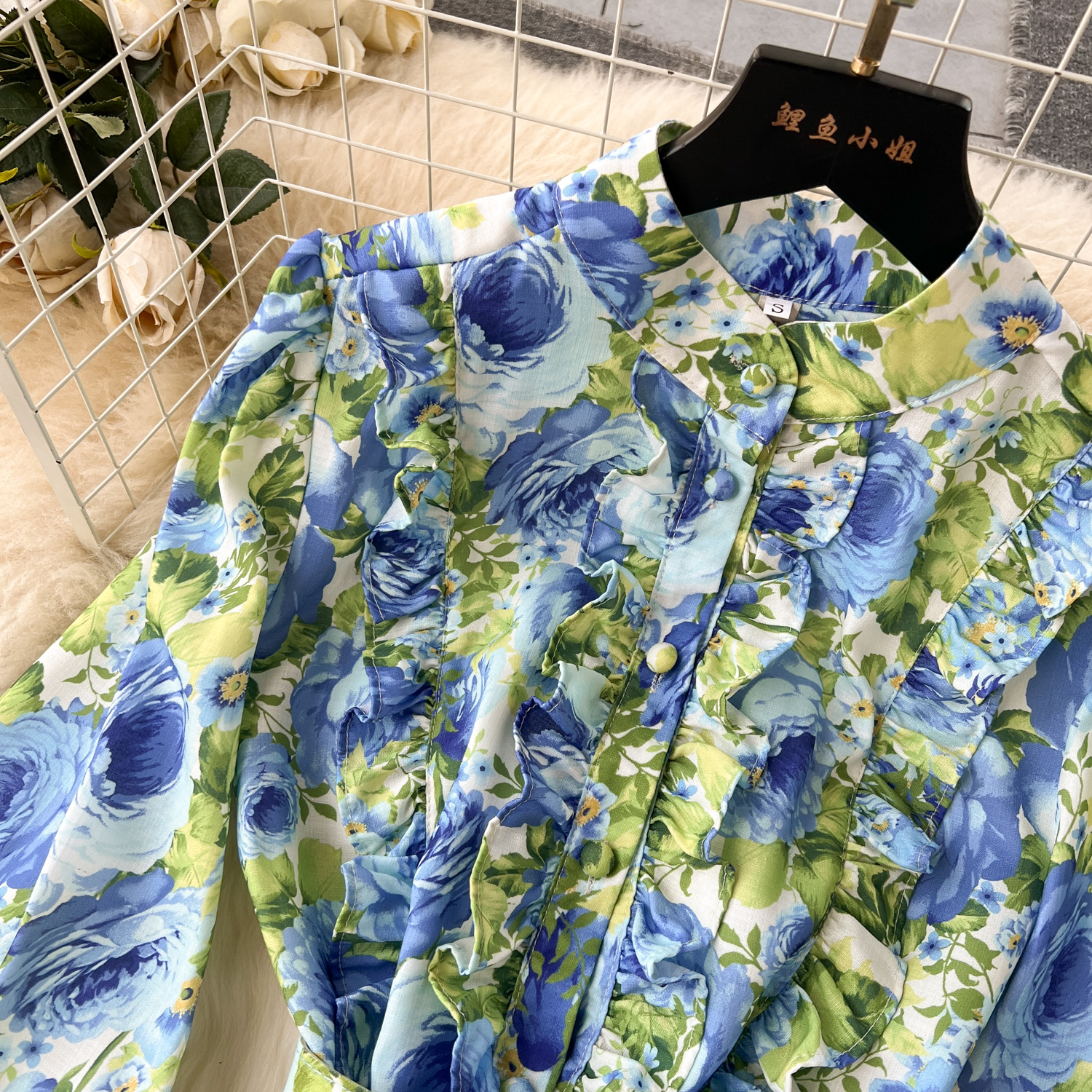 Summer Casual Dresses Holiday En Dress Women Clothing Stand Ruffles Long Lantern Sleeve Wer Print Single Breasted Belt Mini Vestidos 2024